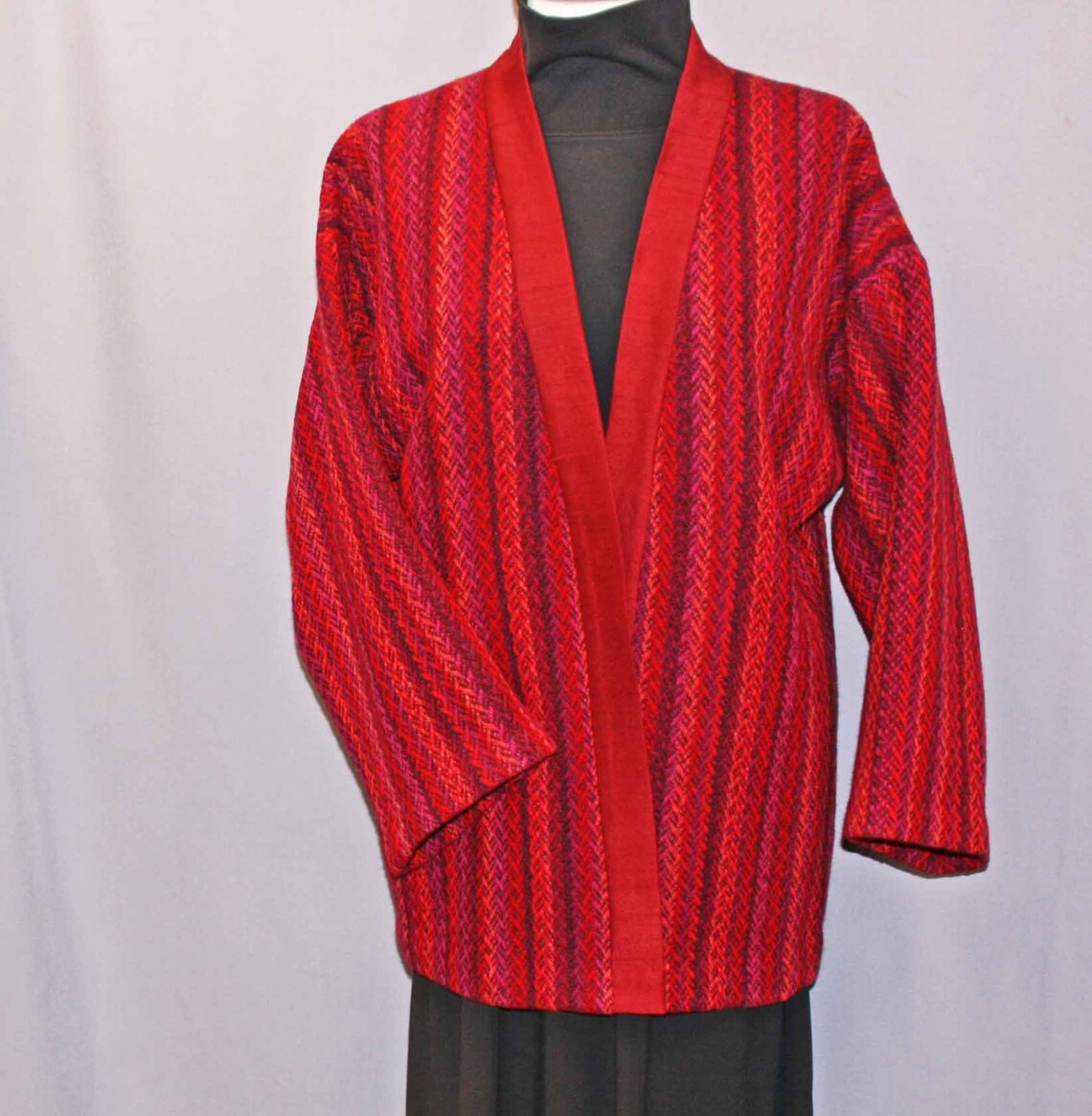 Red hand woven jacket red wool woven coat jacket kimono | Etsy