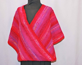 Red mohair and wool hand woven infinity shawl, red mobius shawl, stole, cape, wrap