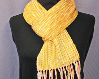 Sunny yellow handwoven cotton scarf, yellow woven scarf