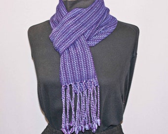 Purple hand woven  merino wool scarf,  men's or women's handwoven wool, tencel scarf