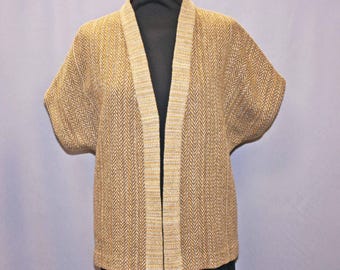 Chaleco de lana de camello tejido a mano, chaqueta de manga corta, top de mujer estilo kimono