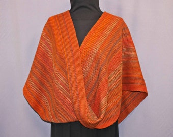 Handwoven rust wool infinity shawl, woven poncho, stole, wrap, cape, cloak, autumn colors