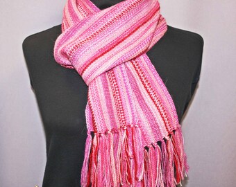 Pink alpaca silk scarf, hand woven Barbi fashion warm scarf, wrap