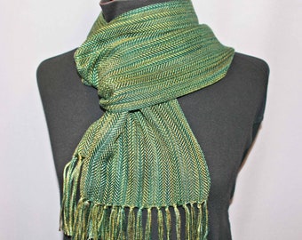 Green handwoven scarf, woven tencel lightweight scarf