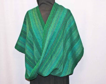 Green wool handwoven infinity shawl, stole, wrap, cloak, poncho, mobius shawl