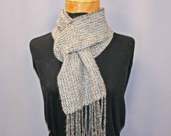 Gray natural alpaca woven scarf, handwoven alpaca scarf, man's scarf