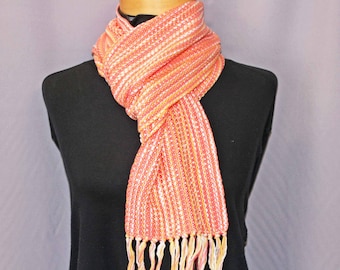 Peach cotton handwoven scarf, woven cotton scarf