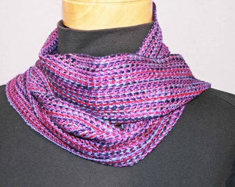 Purple and navy cotton all seasons hand woven scarf, woven men's or women's scarf