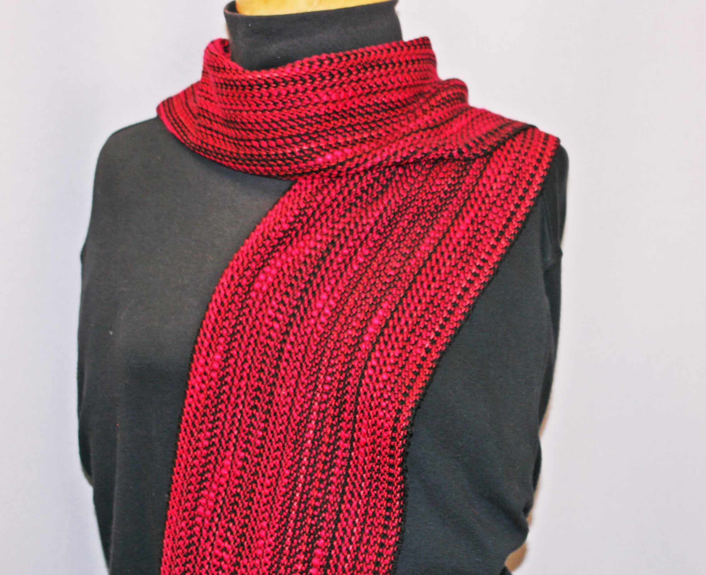 Red and Black Cotton Woven Scarf Hand Woven Chunky Cotton - Etsy