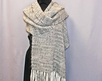 Gray woven shawl, hand woven silver gray wool, mohair shawl, wrap, stole, cape