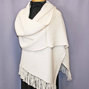 Handwoven white alpaca shawl, white wedding shawl, stole, wrap