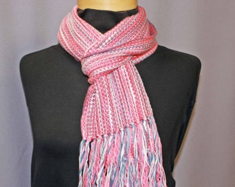 Coral pink cotton bamboo scarf, handwoven cotton scarf