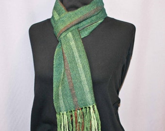 Dark green alpaca silk hand woven scarf, cozy wool scarf, men's scarf