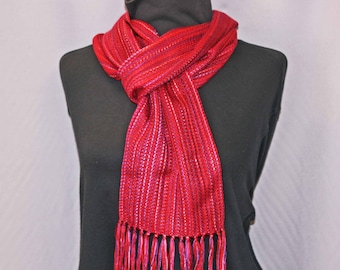 Handwoven Tencel Scarf, Shimmery Red Purple Accessory