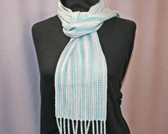 Blue and grey bamboo cotton scarf, light hand woven scarf