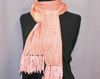 Peach merino wool scarf, hand woven silk, wool scarf