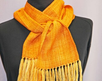 Sunny yellow merino wool scarf, handwoven gold scarf