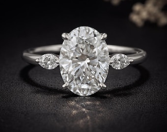 Oval Travel Engagement Ring, 925 Silver Engagement Ring for Travel Oval Cut Ring, Diamond Engagement Ring - White/Yellow Solid Gold