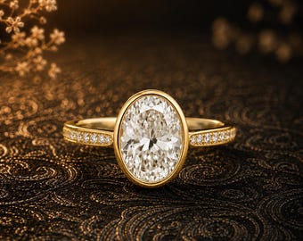1,5 CT ovale bezel set Moissanite diamanten ring ovale verlovingsring 14K gouden trouwring voor vrouwen verjaardagscadeau voor haar Solitaire ring