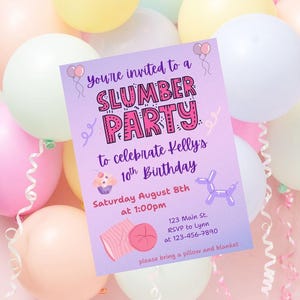 Customizable Slumber Party Birthday Party Invitation - Editable and Printable Digital Template