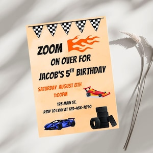 Editable Race Car Kids Birthday Party Invitation Printable Digital Template