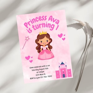 Editable Princess First Birthday Party Invitation Printable Digital Template