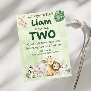 Modello digitale stampabile modificabile per invito alla festa di compleanno per bambini a tema safari