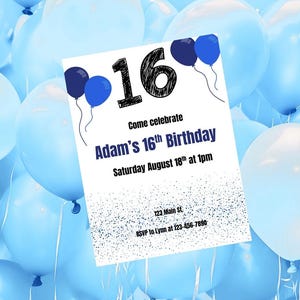 Customizable 16th Birthday Party Invitation - Editable and Printable Digital Template