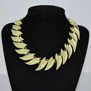 Vintage Metal Necklace with Yellow Green Enamel Leaves by ART