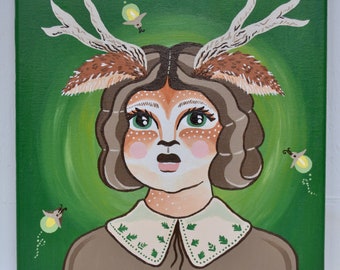 Daphne the Deer Original Painting on 10" x 10" Canvas