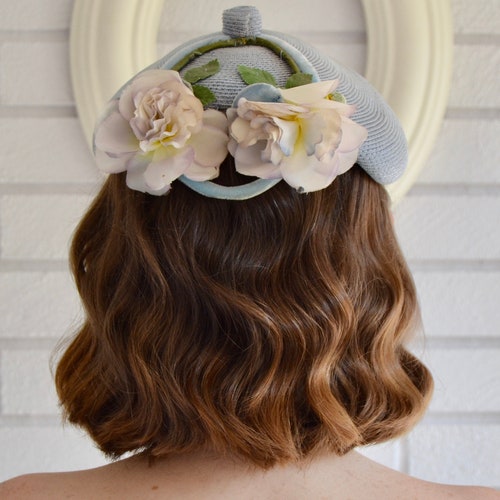 Large Navy Cornflower Light Blue Flower Teardrop Fascinator Hat Headband 7045 Large Navy Cornflower Light Blue Flower Teardrop Fascinator Hat Headband 7045