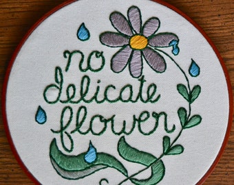 No Delicate Flower Embroidered Wall Hanging Hoop