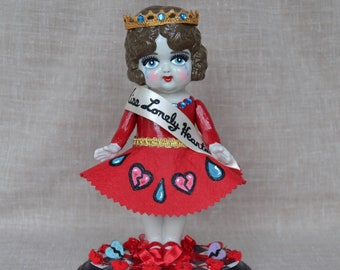 Lola the Miss Lonely Hearts Pageant Queen Doll, Antique and Upcycled
