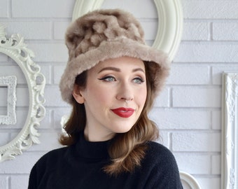 Vintage Faux Fur Hat with Fuzzy Fabric Union-Made
