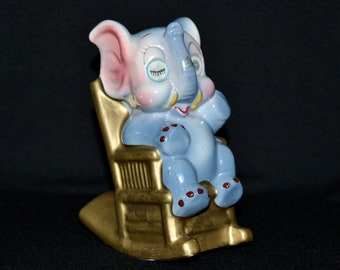 Vintage Ceramic Bank with Elephant Sitting in Rocking Chair with Lenticular Winking Eyes