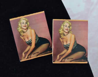 Vintage Set of 2 Matchbooks with Pinup Girl on Front and Tavern Advertising on Back