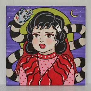 Lydia the Red Lace Bride Original Painting on 10&quot; x 10&quot; Canvas