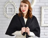Vintage 50s 60s Black Wool Capelet with Faux Persian Lamb Look XS and Small