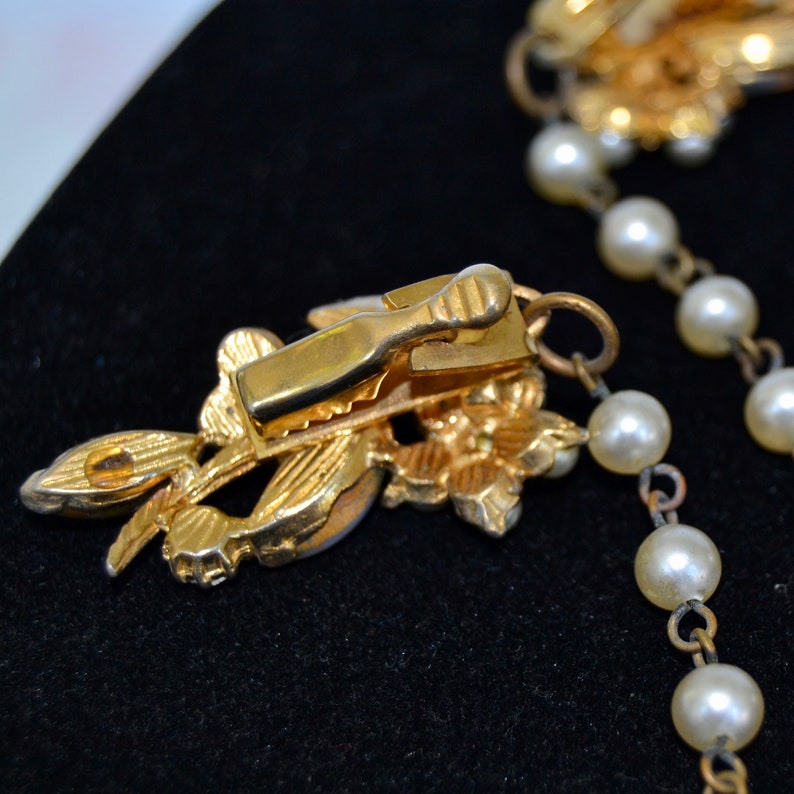 Vintage Sweater Clips with Faux Pearl and Rhinestone Flowers