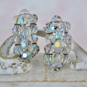 Vintage Clip-On Earrings with Iridescent Glass Beads image 2