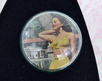 Glass Paperweight with Silver Springs Bathing Beauty, Vintage and Handmade