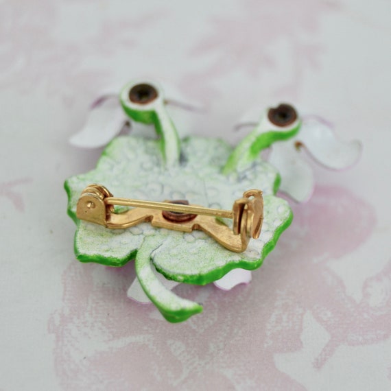 Vintage Lily Pad and Flowers Brooch Made of Metal… - image 7