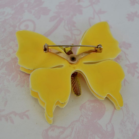 Vintage Yellow Enamel Metal Butterfly Brooch - image 8