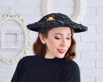 Schiaparelli vintage 1960’s black felt Beret hat ELSA SCHIAPARELLI Cloche Style Vintage Hat Black & Brown  main image 2