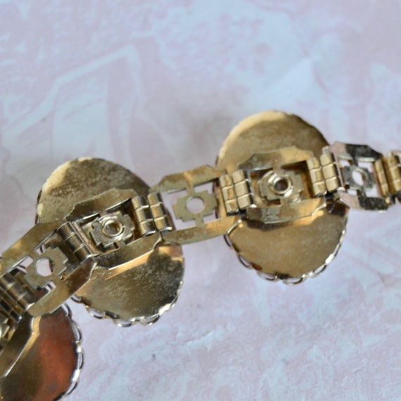 Vintage Bracelet Made of Gold Tone Metal with Gla… - image 8