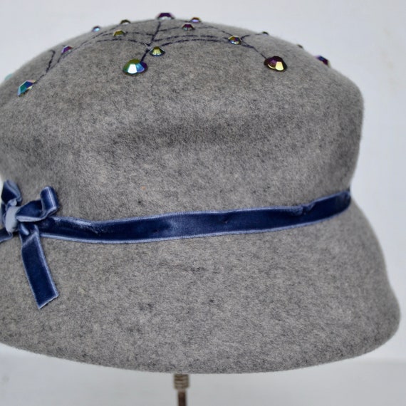 Gray Wool Hat with Stitched Spiderweb and Rhinest… - image 8