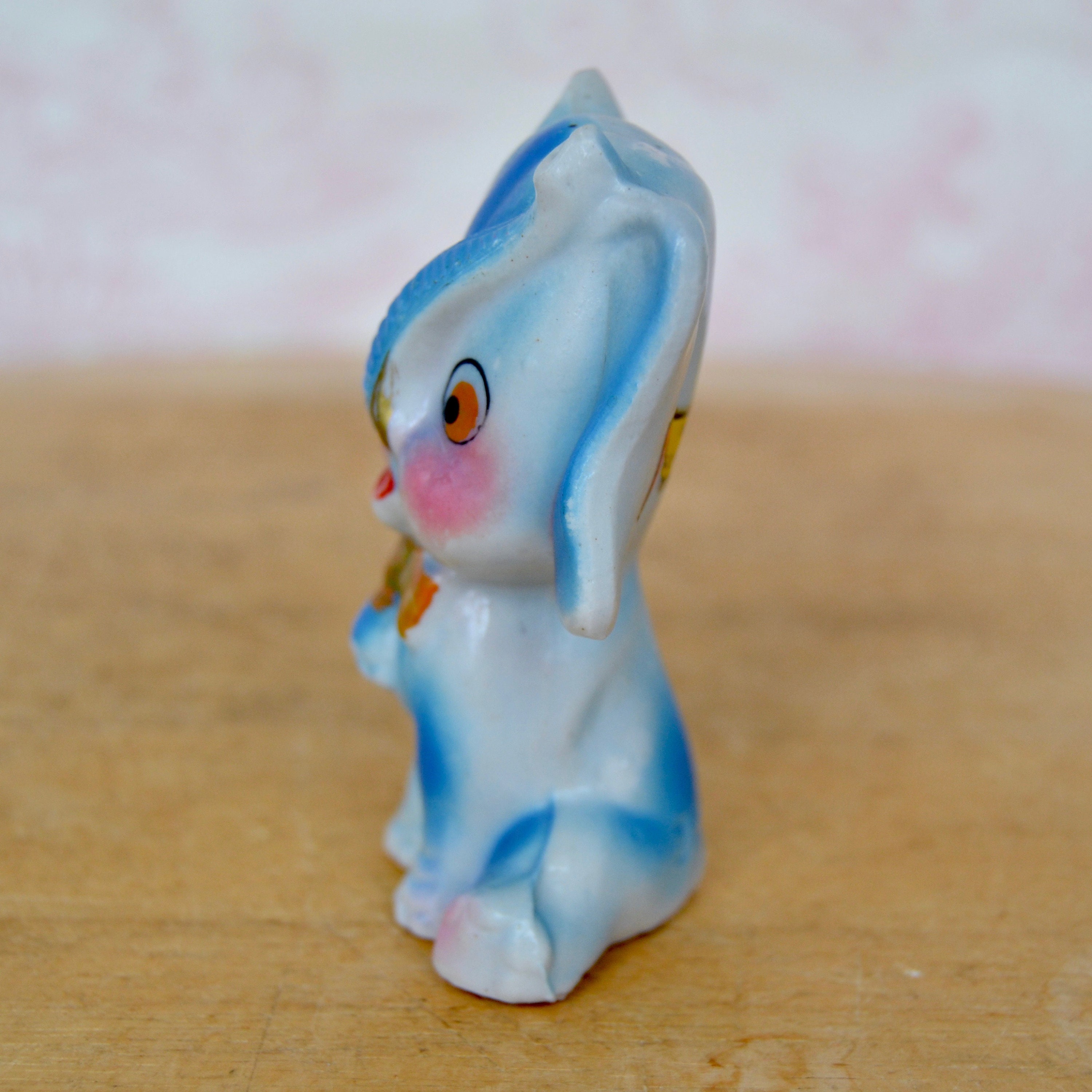 Vintage Ceramic Blue Elephant Figurine With Bow Tie Souvenir