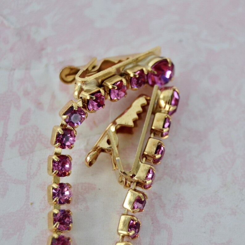 Vintage Sweater Clip Made of Gold Tone Metal with Pink Rhinestones image 5