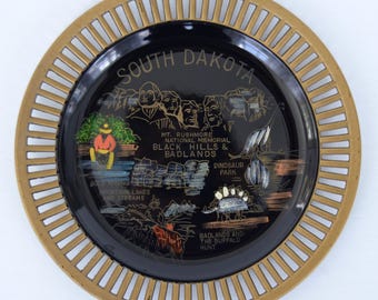 Vintage South Dakota Black Hills & Badlands Decorative Plastic Plate or Tray Featuring Attractions