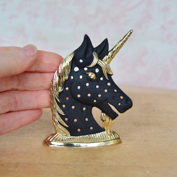Vintage Unicorn Earring Tree With Gold Metal and Black Matte Paint